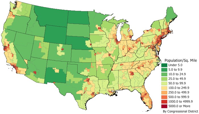 Sample Maptitude map of U.S. Congressional Districts with Population Density